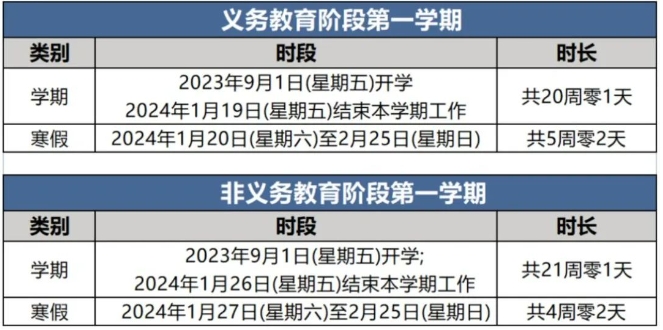 第一學(xué)期放假時(shí)間安排