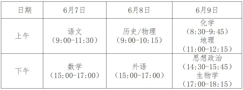 最新!2024安徽高考時間具體安排表