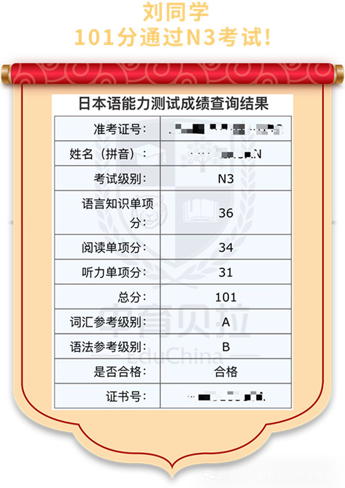 中育貝拉日語(yǔ)學(xué)部成績(jī)